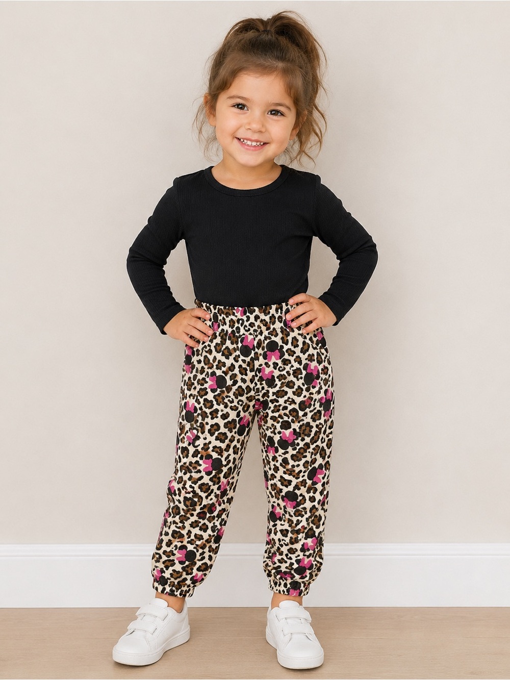 Disney Junior Minnie Mouse Kids Leopard Print with Pink Accents Joggers NWT 3T